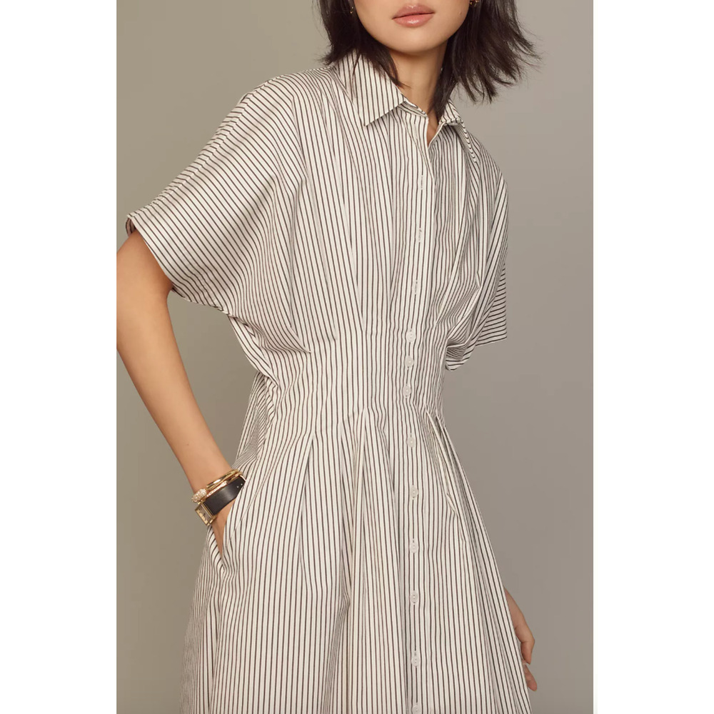 Anthropologie The Tobie Button-Front Pleated Shirt Dress by Exquise Large - Picture 2 of 6